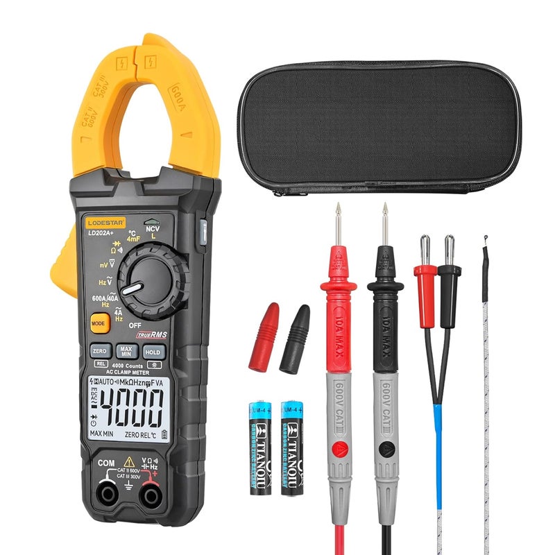 KDator Digital Clamp Meter Multimeter 4000 Counts Voltage Tester with Auto Range, AC/DC Voltage, AC Current, Resistance, Capacitance, Continuity Diode,Live Wire Test, NCV, True RMS, AC Current Meter LD202A+ - Image 1